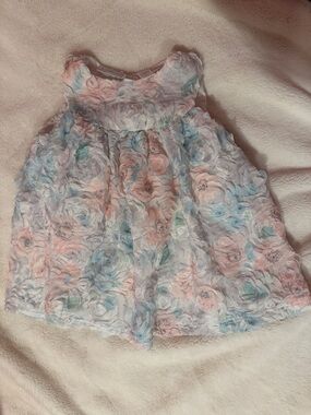 First Impressions Pastel Floral Lace Baby Dress in Pink, Blue & Mint